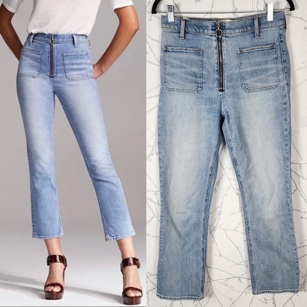 Denim Forum Light Wash High Rise Just Peachy Straight Ankle Jeans